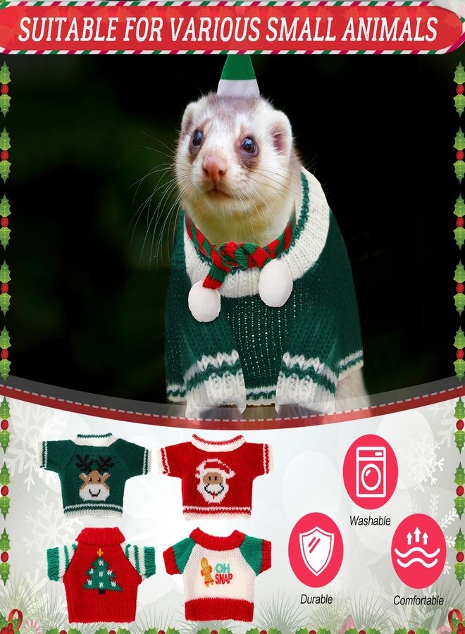 Cosblank 4 Pairs Christmas Guinea Pig Costume Santa Hat Small Animal Christmas Clothes with Scarf Warm Winter Christmas Sweater for Ferret Hamster Bunny Chinchilla Hedgehog Rabbit - Image 5
